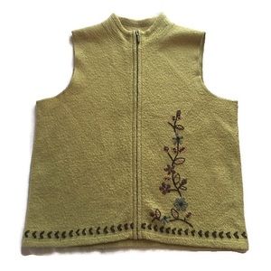 Sigrid Olsen green beaded boiled wool zipper vest